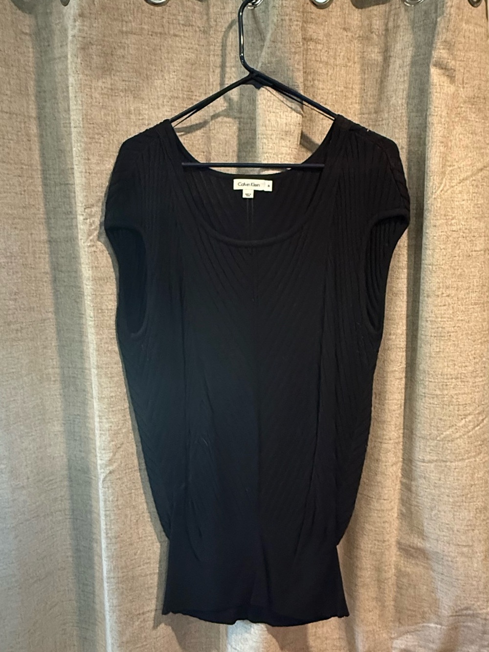 Calvin Klein Black Ribbed Scoop Neck Tunic Sweater Tank Top